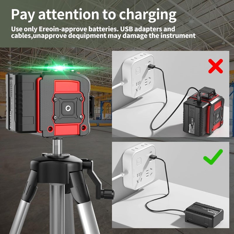 Ereoin 8 Line Laser Level 2×360° Leveling Green Laser Self Level Tool，200ft 2D Green Line Cross for Leveling Tool for Construction and Picture Hanging，Laser measurement calibration Tool Kit - Image 4